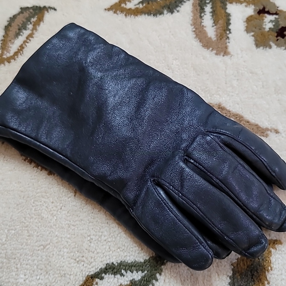 COLLARO Bros. Women’s Black Leather Gloves 100% Wool Lined, Size 7 ITALY.